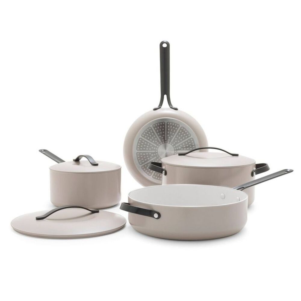 GreenPan 7PC Aluminum Set Fry Pan Stockpot Gray Ceramic Cookware Black Steel